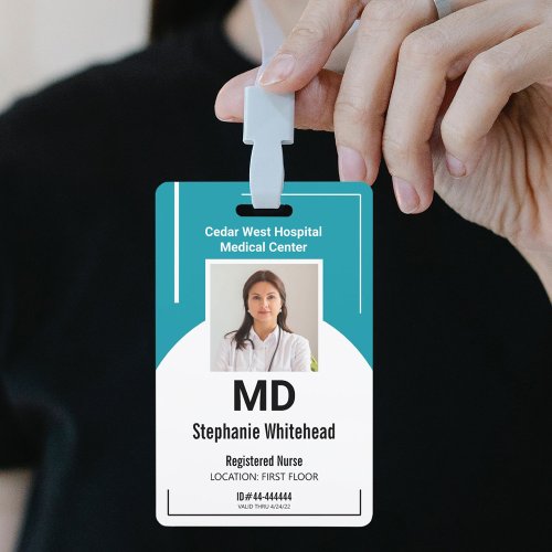 Personalize Medical Employee Photo ID Teal Blue Badge