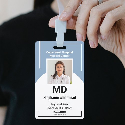 Personalize Medical Photo ID Dusty Blue Badge