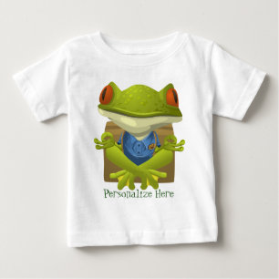 Personalize Meditation Green Frog Funny Baby T-Shirt