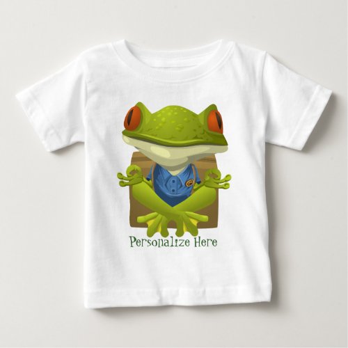 Personalize Meditation Green Frog Funny Baby T_Shirt