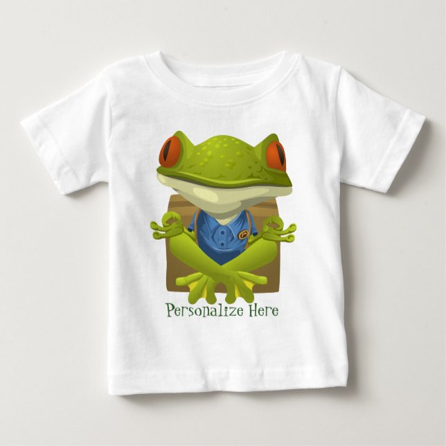 Personalize Meditation Green Frog Funny Baby T-Shirt (Front)