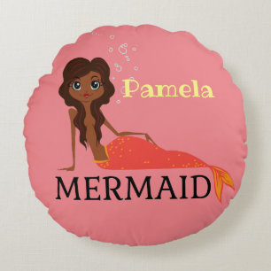 Personalize Mermaid Design Round Pillow