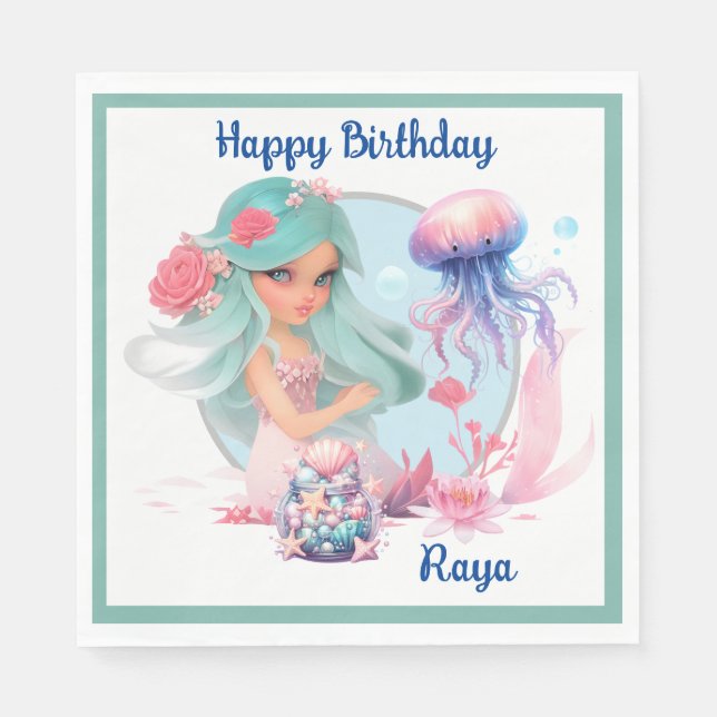 Personalize Mermaid Party  Napkins (Front)