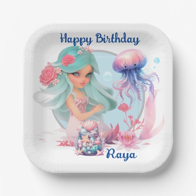 Personalize Mermaid Party  Paper Plates (Front)