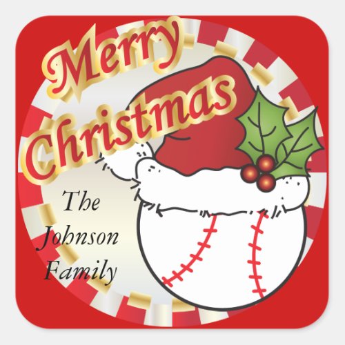 Personalize Merry Christmas Baseball Square Sticker