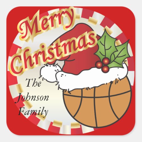 Personalize Merry Christmas Basketball Square Sticker