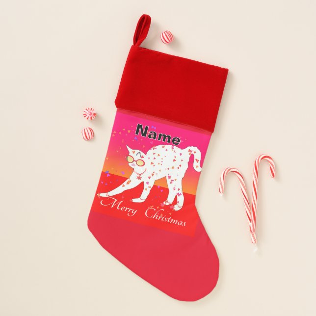 Personalize Merry Christmas Cat  Stocking (Front)