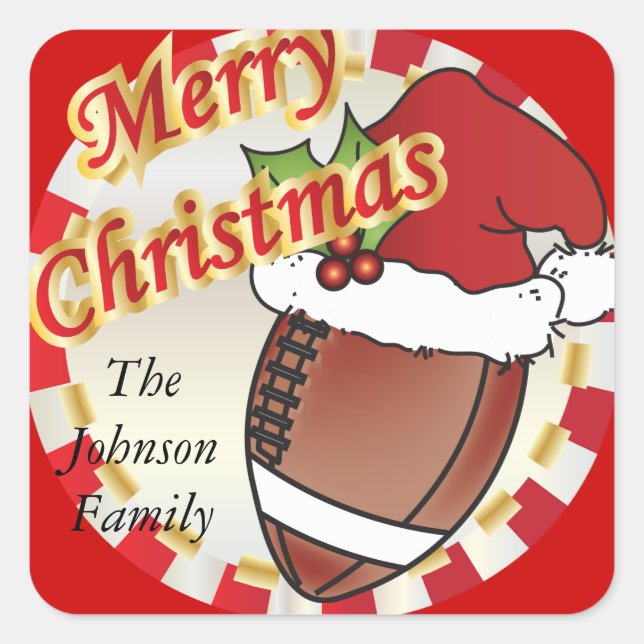 Personalize Merry Christmas Football Square Sticker (Front)