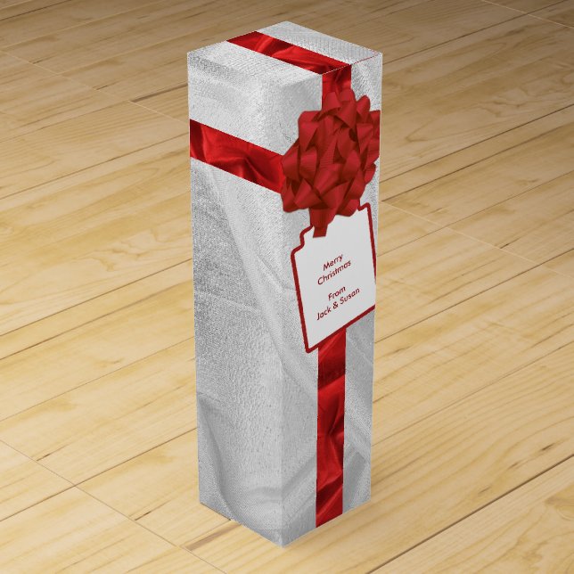 Personalize: "Merry Christmas" Red Textured Wine Box (Front)