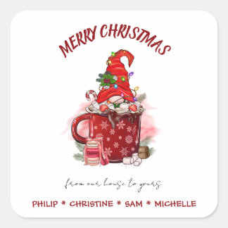 Personalize Merry Christmas Santa Gnome Square Sticker
