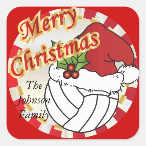 Personalize Merry Christmas Volleyball Square Sticker