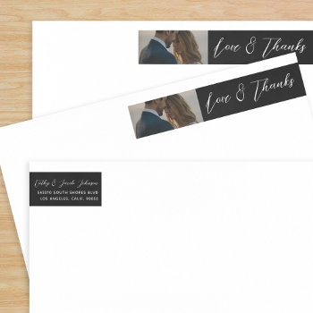 Personalize Message Love And Thanks Newlywed Photo Wrap Around Label by beckynimoy at Zazzle