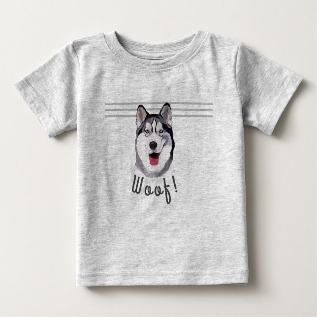 Personalize Message Siberian Husky Baby Bib T-Shir Baby T-Shirt (Front)