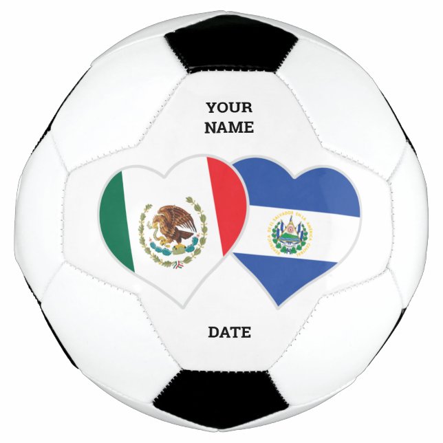 Personalize Mexican Salvadorian Flag Hearts Soccer Ball (Front)