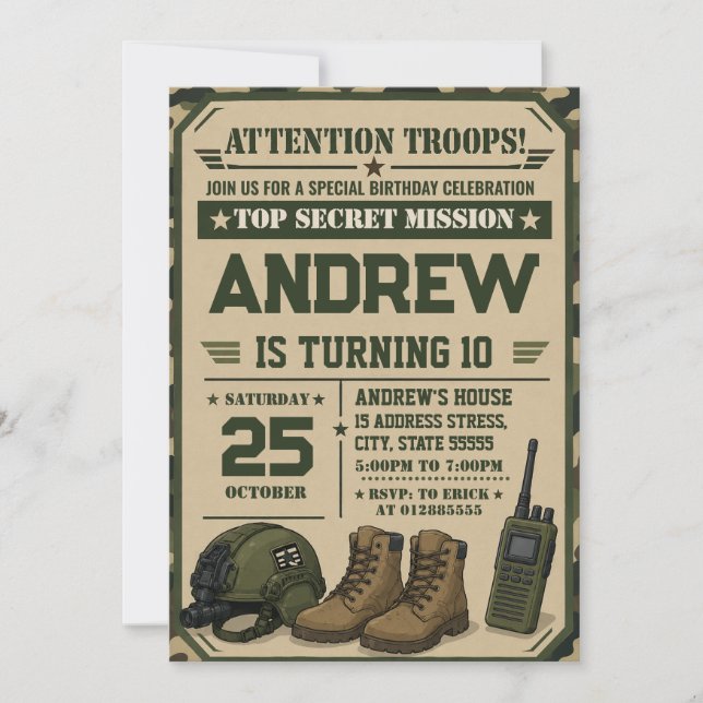 Personalize Military Army Birthday Invitation (Front)