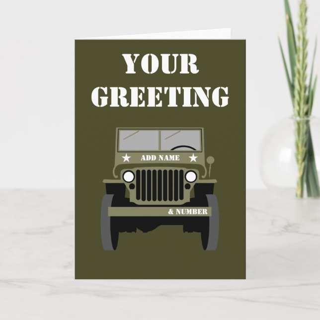 Personalize Military Veteran vintage Army Vehicle Card (Front)