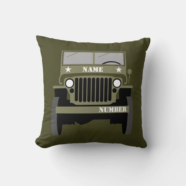 Personalize Military Veteran vintage Army Vehicle Throw Pillow (Front)