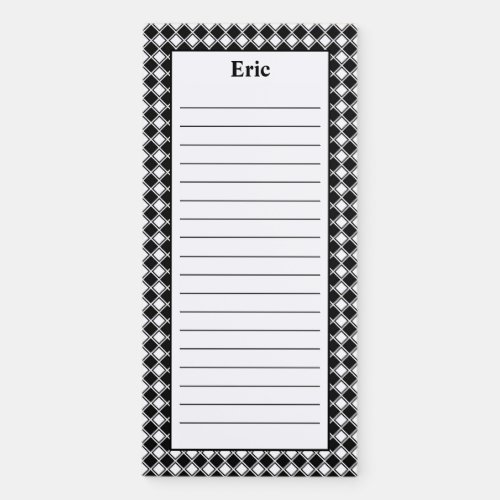 Personalize Minimalist Black and White Cross Lined Magnetic Notepad