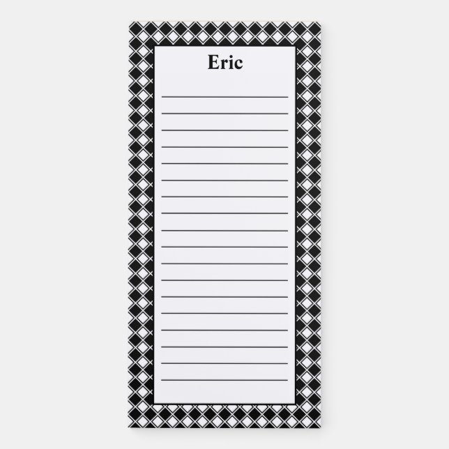 Personalize Minimalist Black and White Cross Lined Magnetic Notepad (Front)