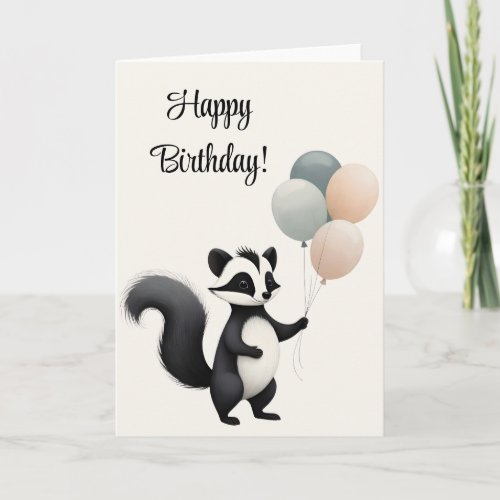 Personalize Minimalist Boho Skunk Balloons Blank Card