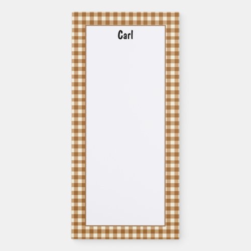 Personalize Minimalist Brown Tan Checkered Pattern Magnetic Notepad
