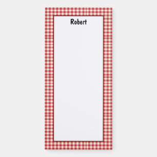 Personalize Minimalist Deep Red Checkered Pattern Magnetic Notepad