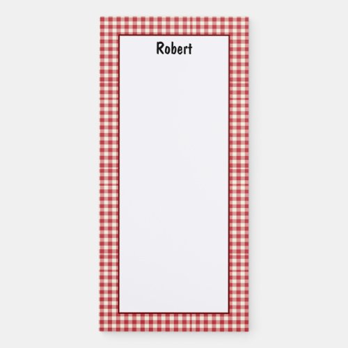 Personalize Minimalist Deep Red Checkered Pattern Magnetic Notepad