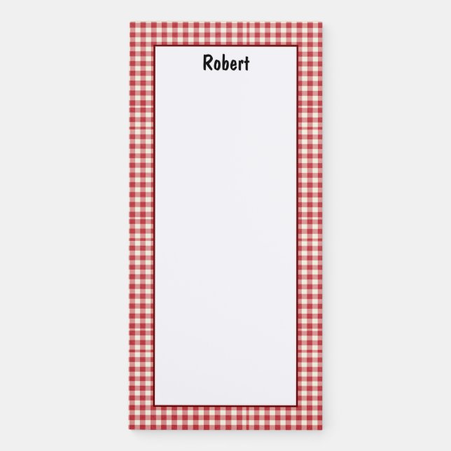 Personalize Minimalist Deep Red Checkered Pattern Magnetic Notepad (Front)