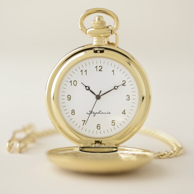 Personalize: Minimalist Elegant Simple Gold Number Pocket Watch (Inside)