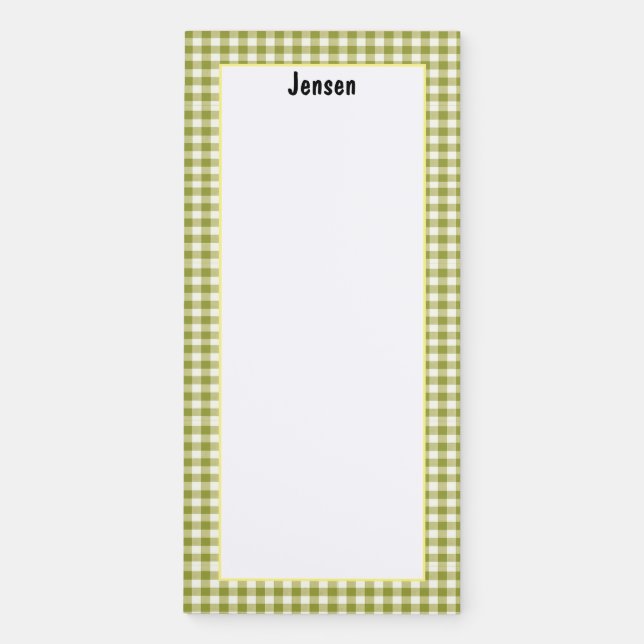 Personalize Minimalist Lime Green Checker Pattern Magnetic Notepad (Front)