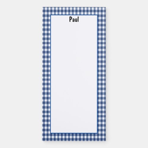 Personalize Minimalist Navy Blue Checkered Pattern Magnetic Notepad