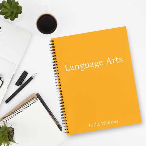 Personalize Minimalist Orange Language Arts Notebook