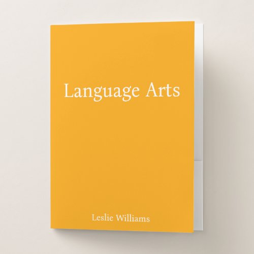 Personalize Minimalist Orange Language Arts Pocket Folder