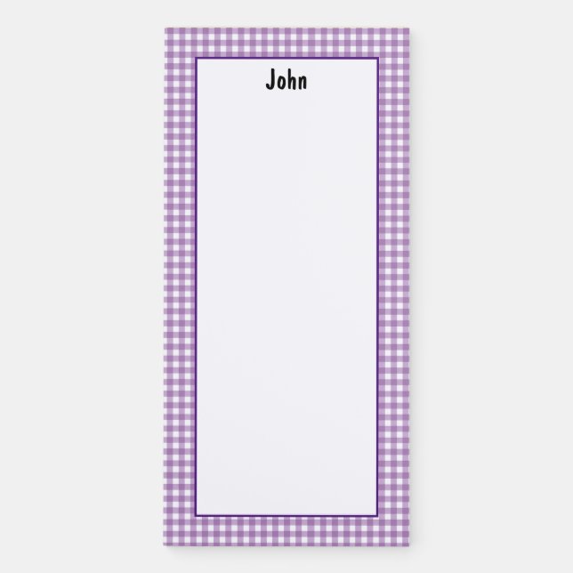 Personalize Minimalist Purple Checkered Pattern Magnetic Notepad (Front)