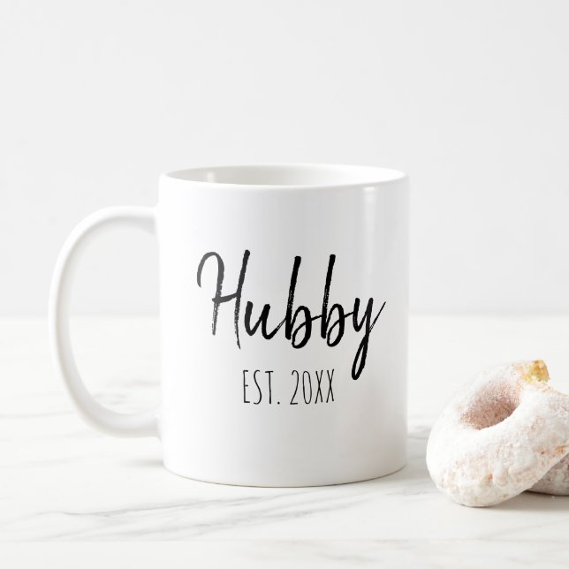 Personalize Minimalist Simple Husband Hubby Year   Coffee Mug (With Donut)