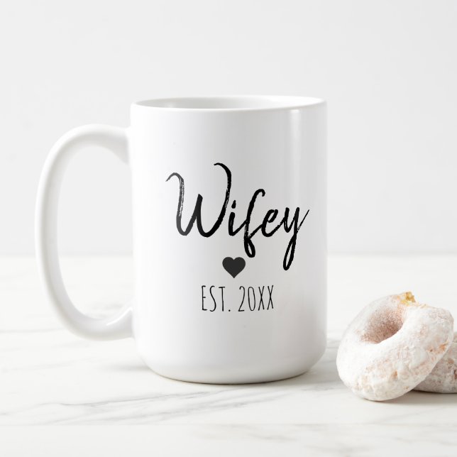 Personalize Minimalist Simple Wife Year Coffee Mug (With Donut)
