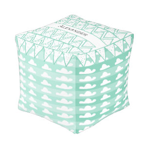 Personalize Mint Cloud Vintage Modern Pattern Pouf