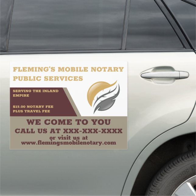 Personalize Mobile Notary Public Services Business Car Magnet (In Situ)