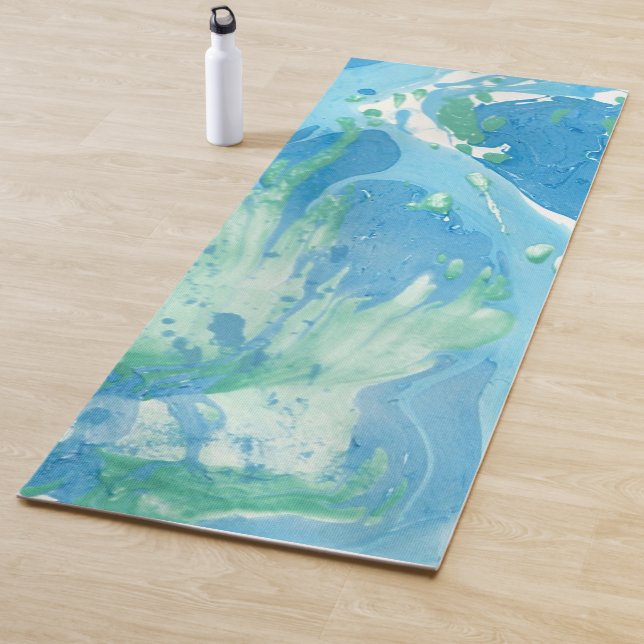 Personalize Modern Abstract Art Template Blue Yoga Mat (In Situ)
