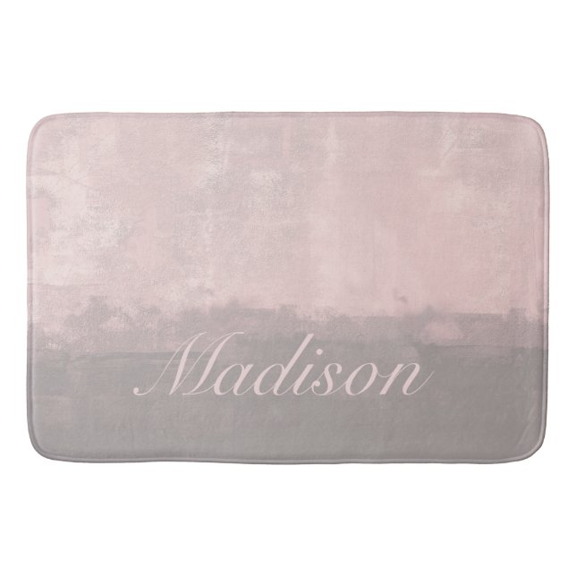 Personalize modern art style light pink gray bath mat (Front)