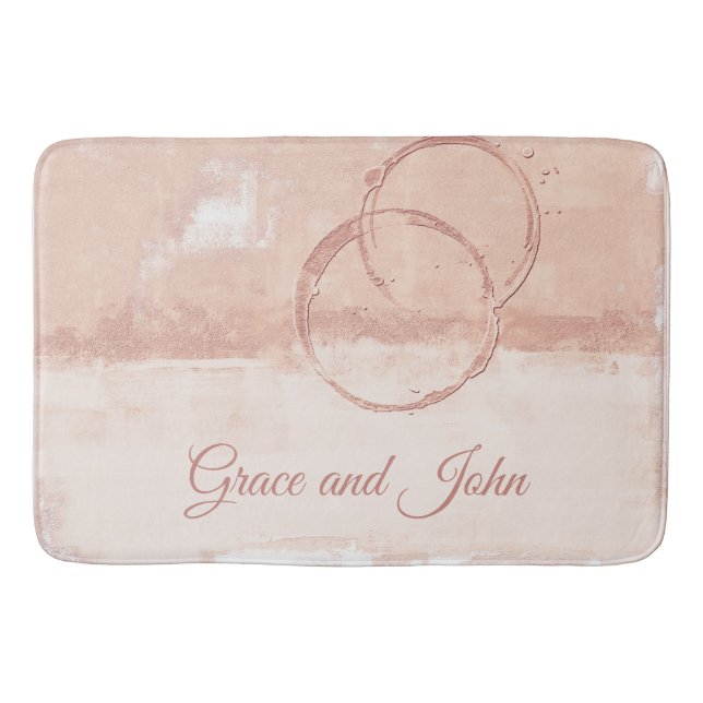 Personalize Modern Art Style Soft Pink Peach Bath Mat (Front)