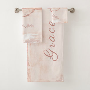 Personalize Modern Art Style Soft Pink Peach Bath Towel Set