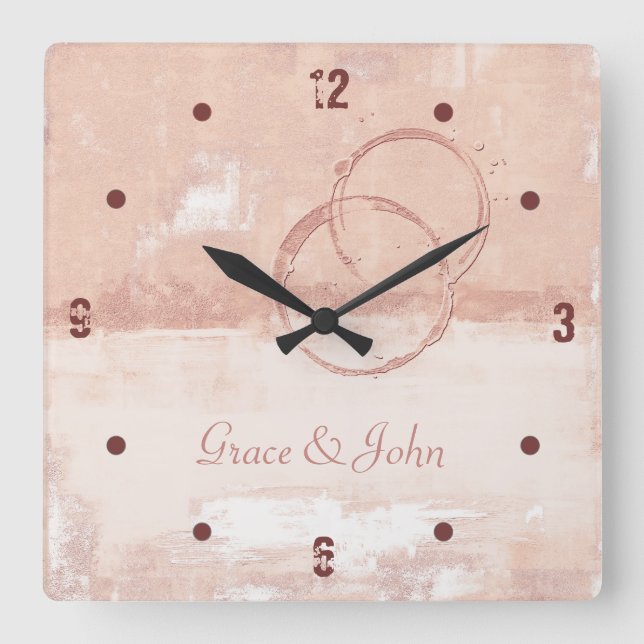 Personalize Modern Art Style Soft Pink Peach Square Wall Clock (Front)