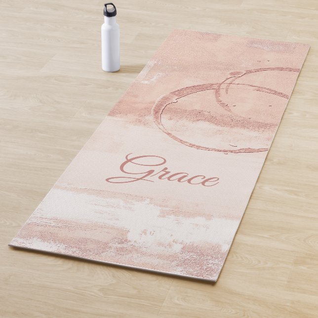 Personalize Modern Art Style Soft Pink Peach Yoga Mat (In Situ)
