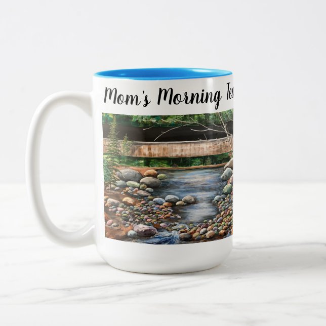 Personalize Modern Brook Scene  Two-Tone Coffee Mug (Left)