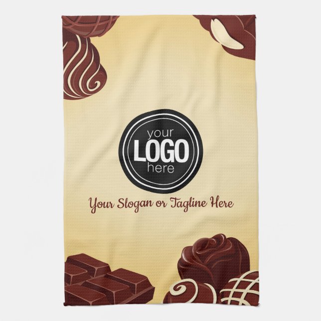 Personalize Modern Chocolate Business Kitchen Towel (Vertical)