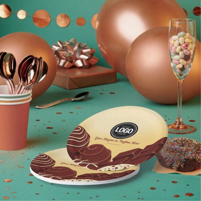 Personalize Modern Chocolate Business Paper Plates (Multi)
