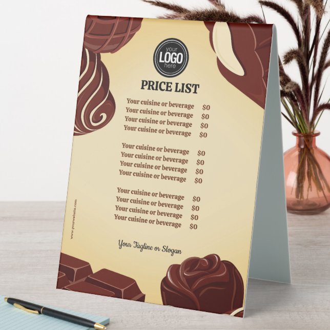 Personalize Modern Chocolate Business Table Tent (In SItu (Table))