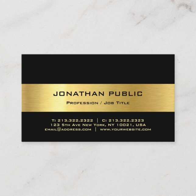 Personalize Modern Elegant Black And Gold Simple Business Card (Front)
