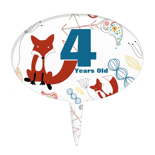 Personalize Modern Fox  Woodland Pattern Cake Topper (Front)